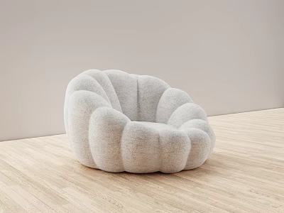 Light Gray Lazy Sofa Featuring Petal Shaped Design And Plush Material On Wooden Floor 3d model