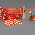 Interactive Zone With Red Decorations Chinese New Year Theme And Cartoon Girl Elements 3d model