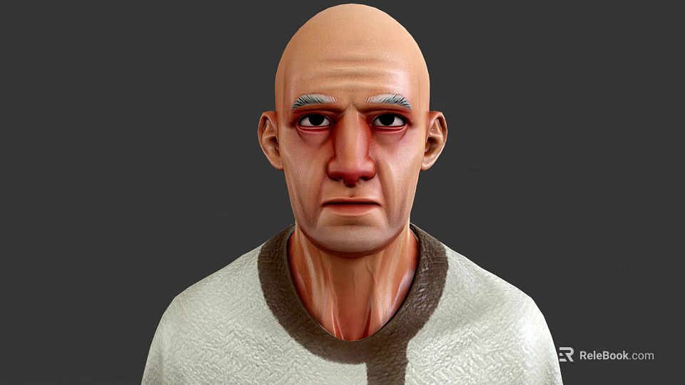 Bald Man Wearing Light Shirt With Dark Collar On Grey Background 3d model 