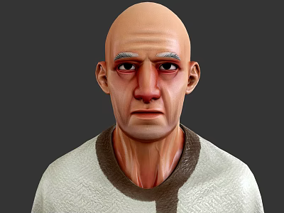 Bald Man Wearing Light Shirt With Dark Collar On Grey Background 3d model