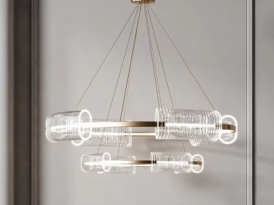 Modern Illuminated Gold Metal Chandelier With Glass Double Ring For Modern Interior Decor 3d model