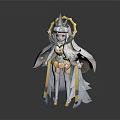 Fantasy Female Character Featuring Mythical Creature Wings And Horned Headdress In Golden White Attire