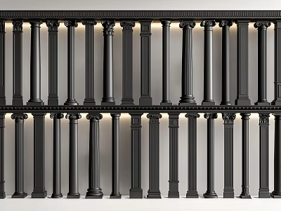 Elegant Black Roman Columns In Double Row For Modern Interior Design 3d model