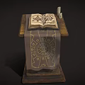 Functional Wooden Table with Open Book Cloth with Star Pattern and Candles 3d model