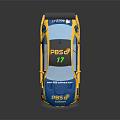 Yellow And Blue Racing Car With PBSS MOTUL Logos Number 17 And Rear Wing