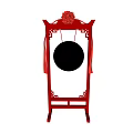 Traditional Musical Instrument Gong on Red Ornate Stand with Decorative Flower