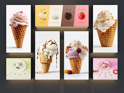 Vibrant Ice Cream Cone Collage Wall Art Featuring Various Flavors And Decorative Toppings 3d model