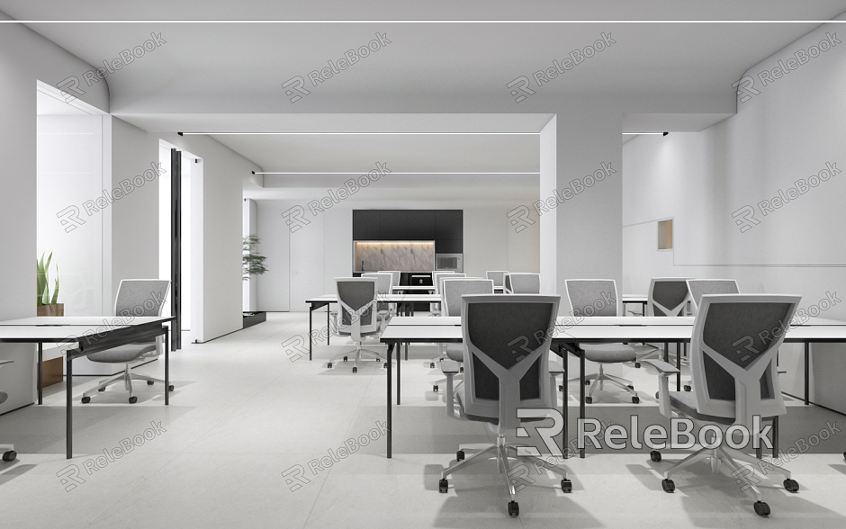 Modern public office area black and white gray simple office area model