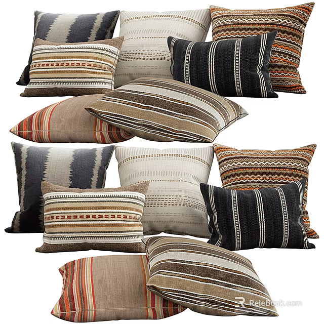 Decorative Striped Pillows In Various Earthy Tones For Modern Living Room Decor 3d model 