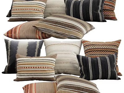Decorative Striped Pillows In Various Earthy Tones For Modern Living Room Decor 3d model