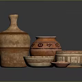 Handcrafted Clay Pottery Sculptures With Carved Patterns And Various Vessel Shapes