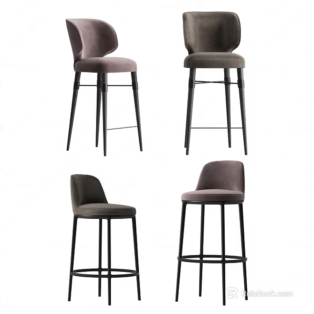 Modern Upholstered Bar Stools with Metal Legs in Neutral Color 3d model 