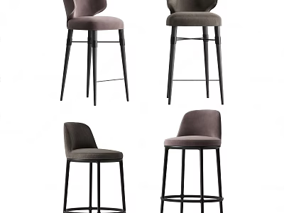 Modern Upholstered Bar Stools with Metal Legs in Neutral Color 3d model