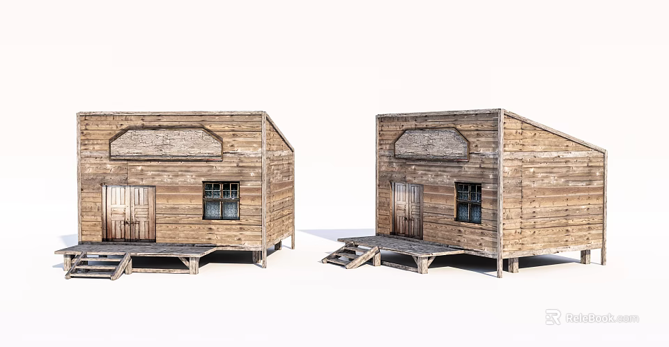 Rural Self Built House Featuring Wooden Structure Door Window And Steps 3d model