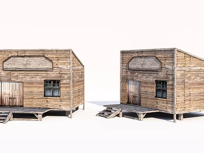 Rural Self Built House Featuring Wooden Structure Door Window And Steps 3d model