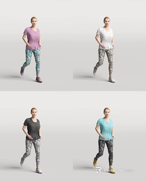 Woman In Different Color Tops And Patterned Pants Walking Casually 3d model 