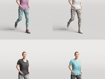 Woman In Different Color Tops And Patterned Pants Walking Casually 3d model