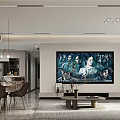 Modern Dining and Living Room Interior Design With TV Wall Dining Table and Pendant Lights