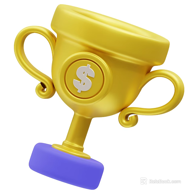 Decorative Ornament Set Featuring Gold Trophy With Dollar Sign And Blue Base 3d model