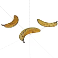 Three Ripe Yellow Bananas with Black Spots on Clean White Background