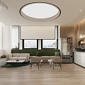 Modern Lounge Area With Plush White Brown Green Chairs TV Wall Decor And Potted Plant