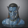 Blue Skinned Man With Pointed Ears Facial Markings Necklace And Earrings