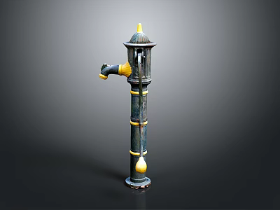 Classical Black And Yellow Fire Hydrant With Decorative Top And Ornamental Base 3d model