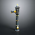 Classical Black And Yellow Fire Hydrant With Decorative Top And Ornamental Base