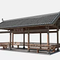 Traditional Chinese Garden Pavilion With Wooden Structure Tile Roof And Benches
