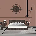 Modern background double bed simple bedding combination 3d model