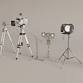 Professional Photography Equipment Setup With Tripod Camera Lighting And Microphone