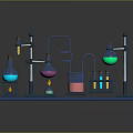 Laboratory Apparatus Setup With Colored Flasks Beakers Test Tubes And Stands