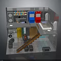 Cute Teddy Bear In Miniature Room With Bookshelf Colorful Cabinets Staircase And Furniture