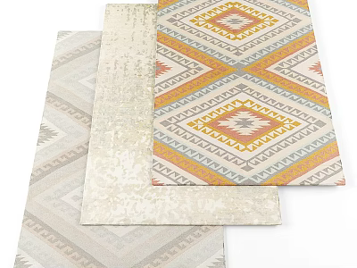Square Rugs With Geometric Patterns In Neutral Tones And Orange Accents For Home Decor 3d model