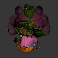 Cartoon Scene With Pink Flower Shaped House Green Vines Leaves Little Fairy and Doorway Decorations
