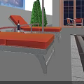 Outdoor Patio With Orange Cushioned Loungers Green Plants And Dining Chairs