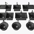 Modern Black Kitchen Sinks With Various Bowl Styles And Drainboard Designs 3d model