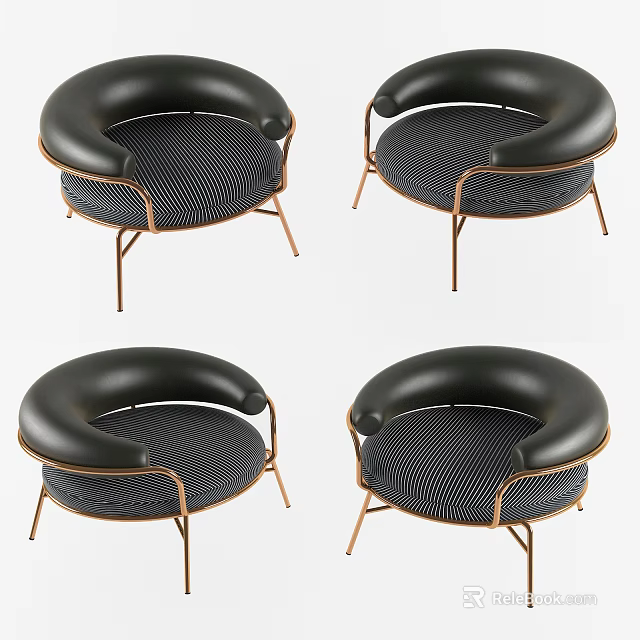 Modern Leisure Chair With Curved Black Armrests Striped Seat And Metal Legs 3d model 