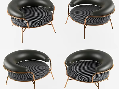 Modern Leisure Chair With Curved Black Armrests Striped Seat And Metal Legs 3d model
