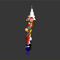 Colorful Cartoon Characters And Creatures With Various Shapes And White Christmas Tree