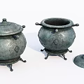 Antique Bronze Ornamental Decor Set Featuring Carved Patterns And Footed Bases With Lid And Lidless