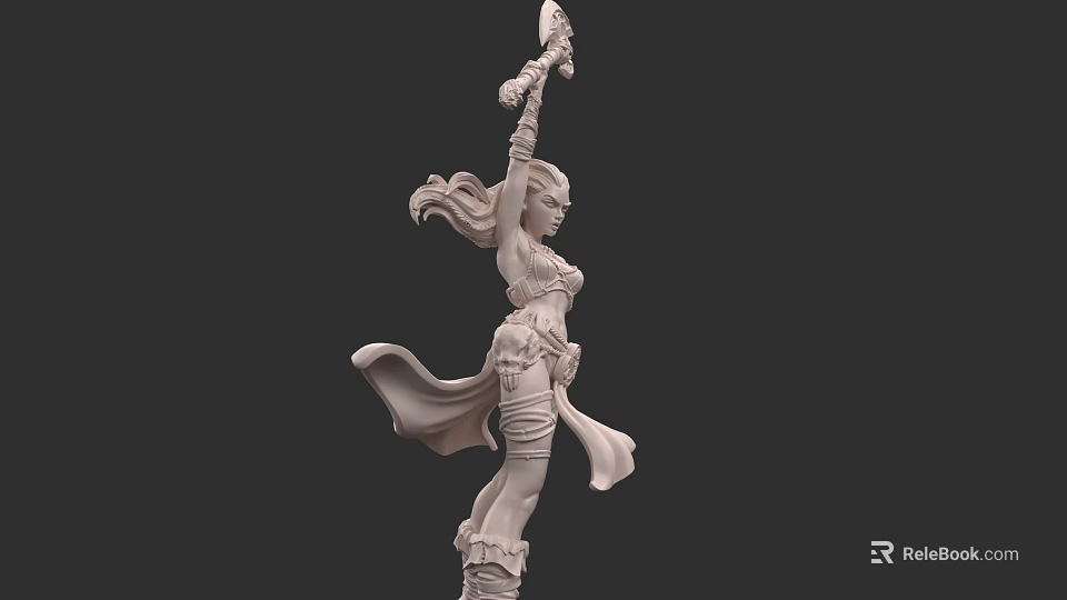 Dynamic 3D Female Statue With Raised Arm Holding Object And Flowing Cloak 3d model 