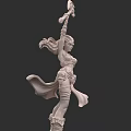 Dynamic 3D Female Statue With Raised Arm Holding Object And Flowing Cloak