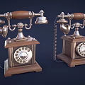 Two Vintage Telephones With Wooden Bases And Metal Rotary Dial Design
