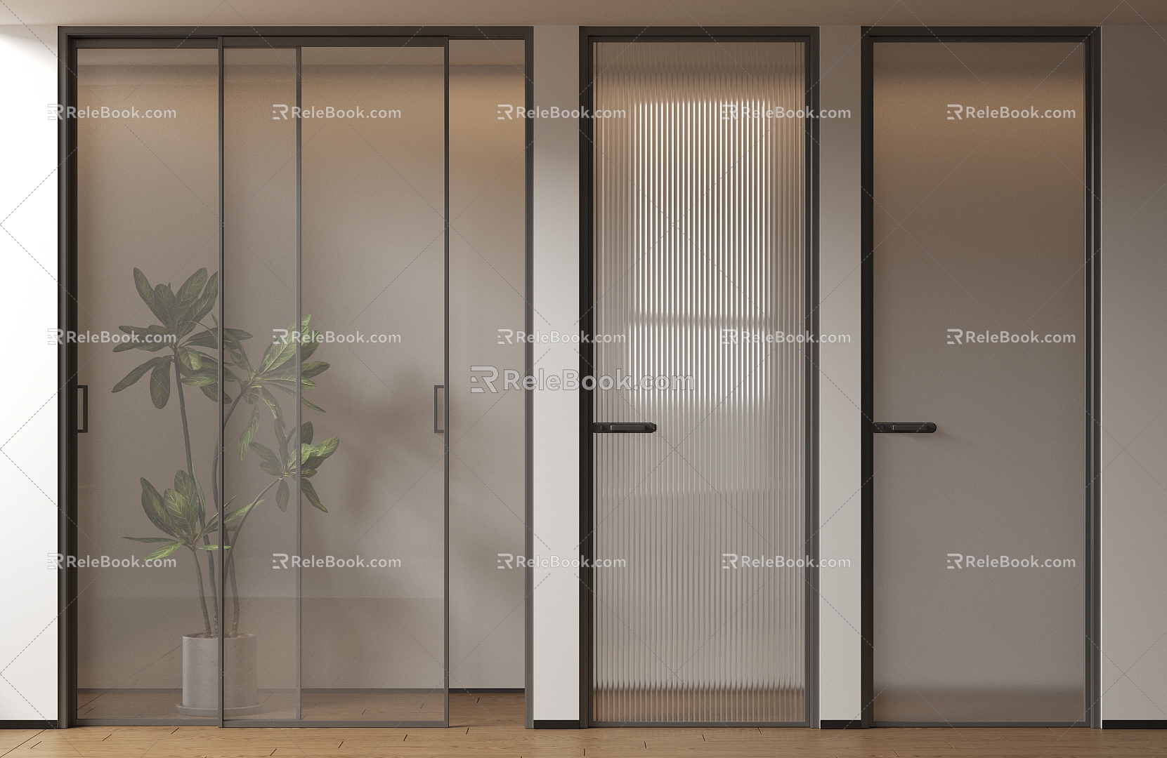 Modern Very Narrow Border Single Open Glass Door Changhong Glass Door Grey Oil Sand Glass Door Frosted Glass Door Toilet Door 3d model