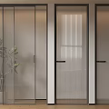 Modern Sleek Interior Hinged Doors With Glass Panels Black Frame And Potted Plant