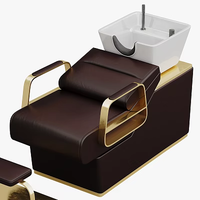 Luxurious Dark Brown Massage Chair With Golden Armrests And White Basin Modern Design 3d model