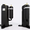 Black Industrial Compressors Two Units With Base Support Top Valves And Labels
