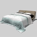Double Bed With Upholstered Headboard Light Colored Comforter And Two Pillows 3d model