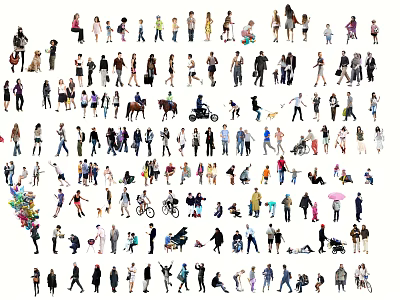 Group of People in Various Poses Engaging in Different Activities Isolated on White Background 3d model